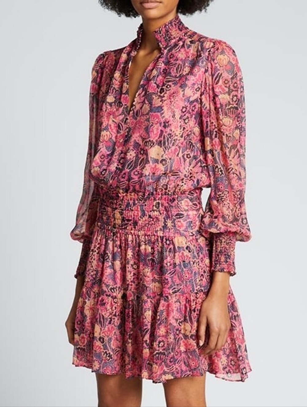 A.L.C. Pink Floral Silvie Dress Long Sleeve Silk Minidress Sz 10 Large ALC $395